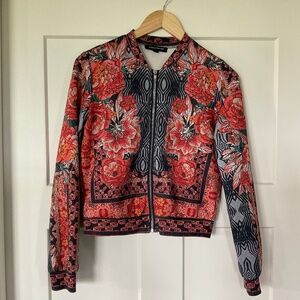 Jealous Tomato Colorful Artistic Floral Bomber Jacket Lightweight Full Zip